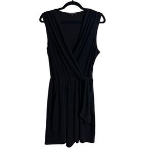 Nik and Nash Women's Size Large Black Sleeveless Faux-Wrap V-Neck Romper